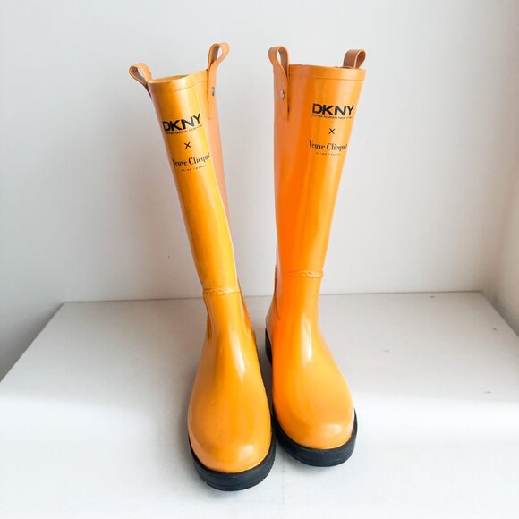 DKNY X Veuve Clicquot Bright Yellow Tall Rain Boots 10 - Picture 2 of 7